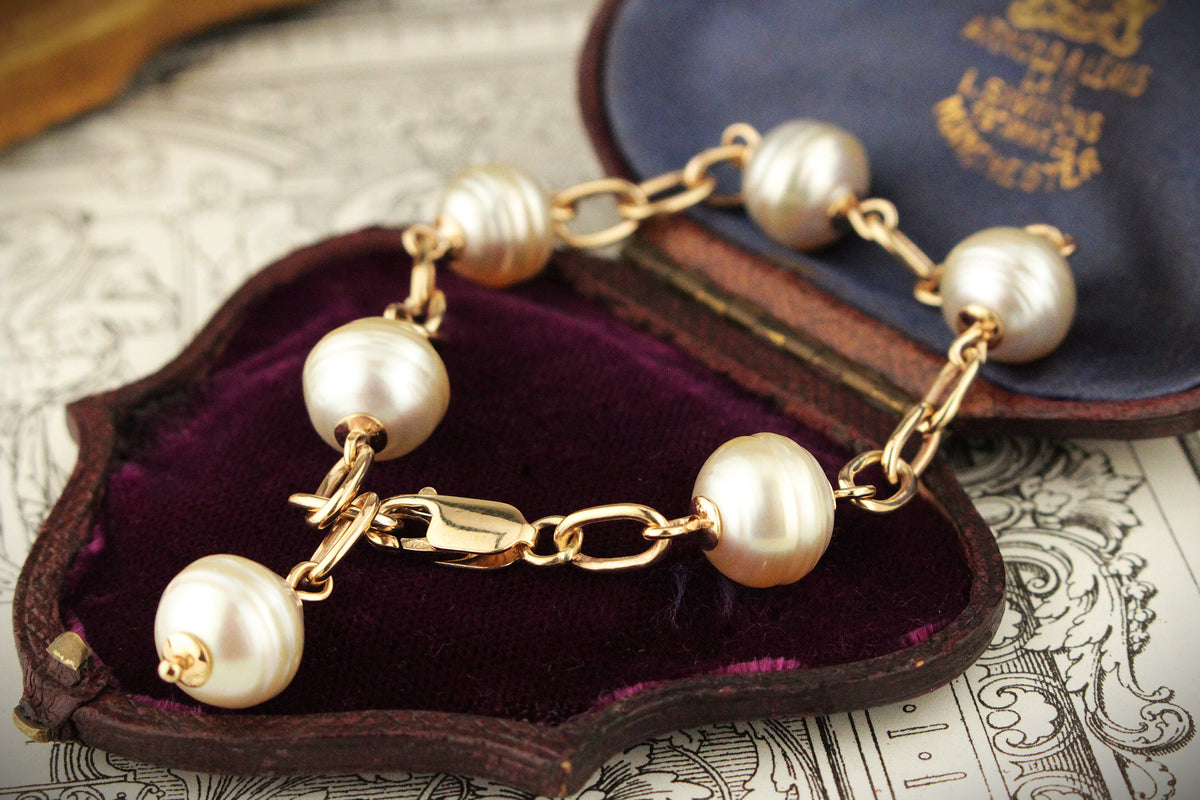 RETRO c1980 SEMI BAROQUE PEARL BRACELET 9ct GOLD