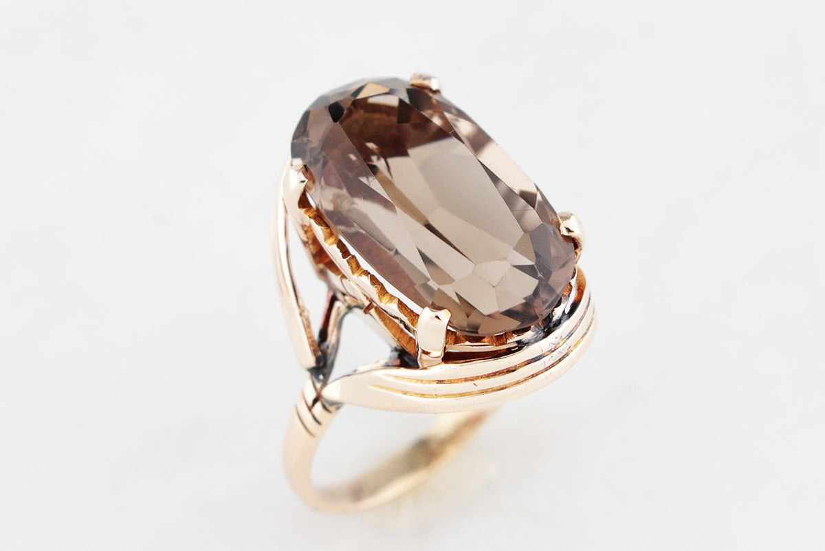 VINTAGE MID CENTURY 8.70ct SMOKY QUARTZ RING 14ct GOLD