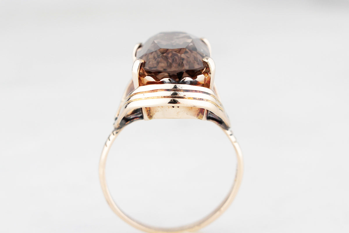 VINTAGE MID CENTURY 8.70ct SMOKY QUARTZ RING 14ct GOLD