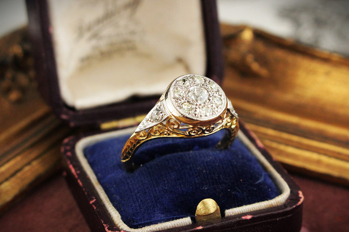 ANTIQUE EDWARDIAN c1915 .77ct DIAMOND CLUSTER RING 18ct GOLD