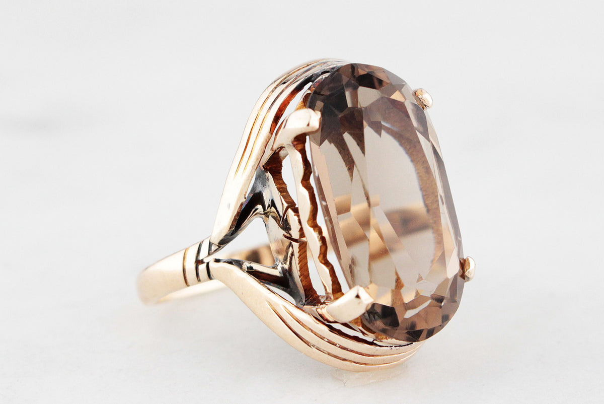 VINTAGE MID CENTURY 8.70ct SMOKY QUARTZ RING 14ct GOLD