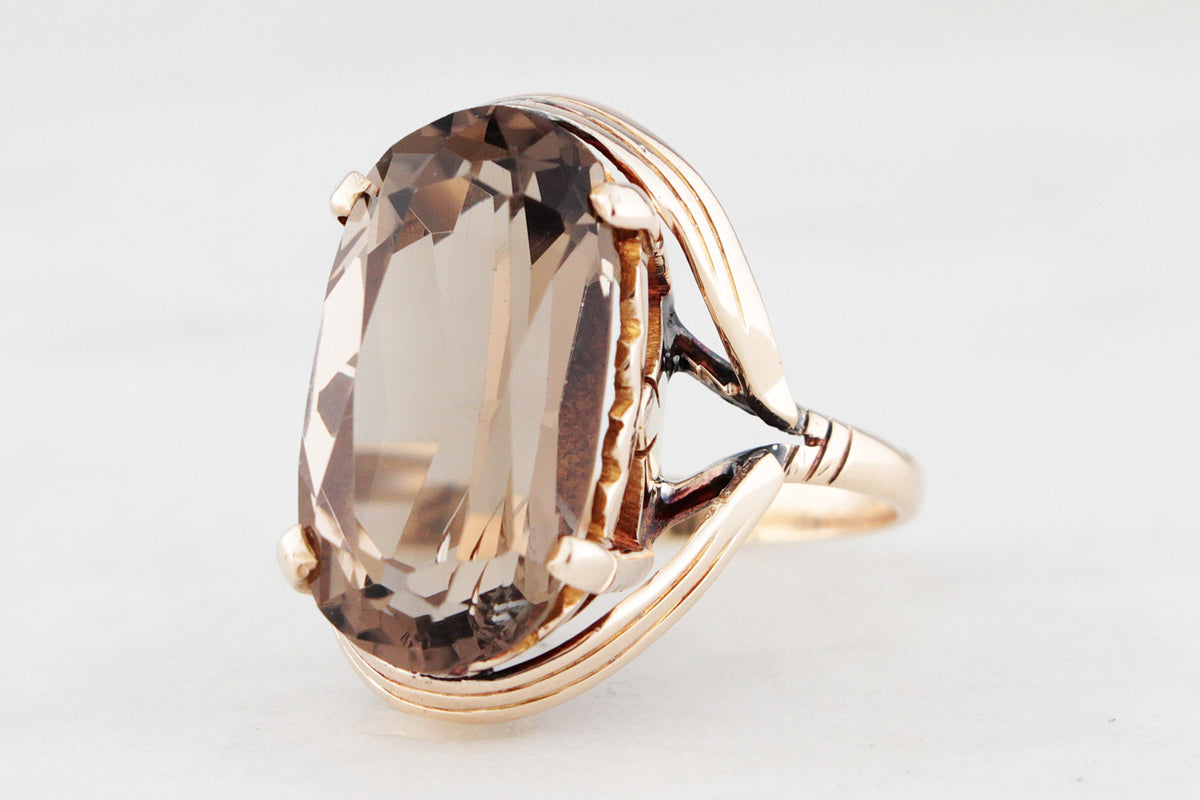 VINTAGE MID CENTURY 8.70ct SMOKY QUARTZ RING 14ct GOLD