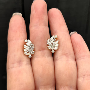 RETRO ERA c1950 DIAMOND COCKTAIL EARRINGS 18ct YELLOW GOLD