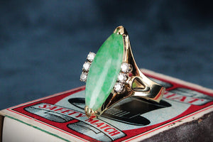 VINTAGE c1940 JADE & DIAMOND RING 14ct GOLD