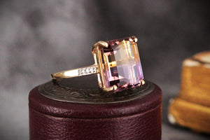 MODERN 6.4ct AMETRINE & DIAMOND RING 9ct GOLD