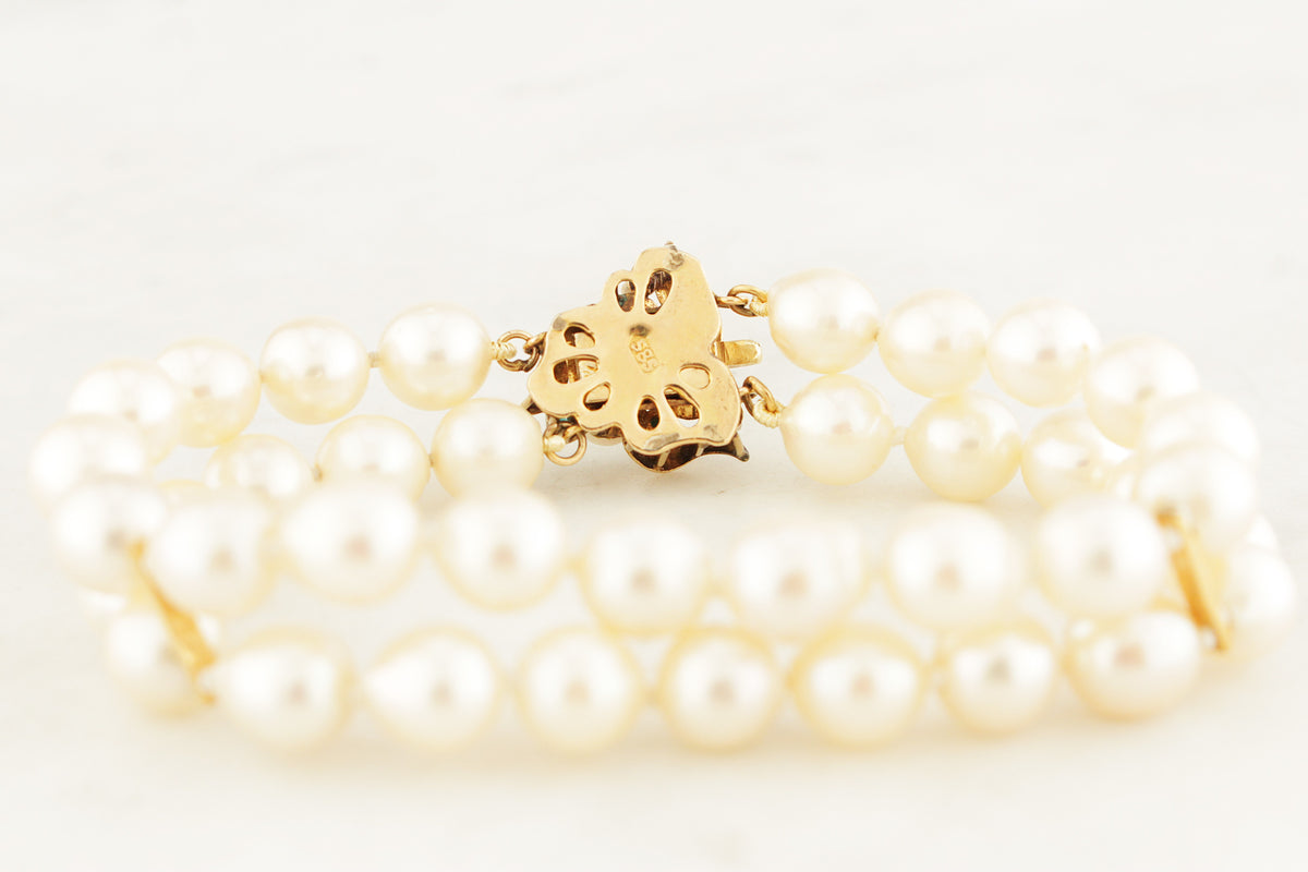 VINTAGE c1960 SEMI-BAROQUE PEARL &amp; TURQUOISE DOUBLE STRAND BRACELET