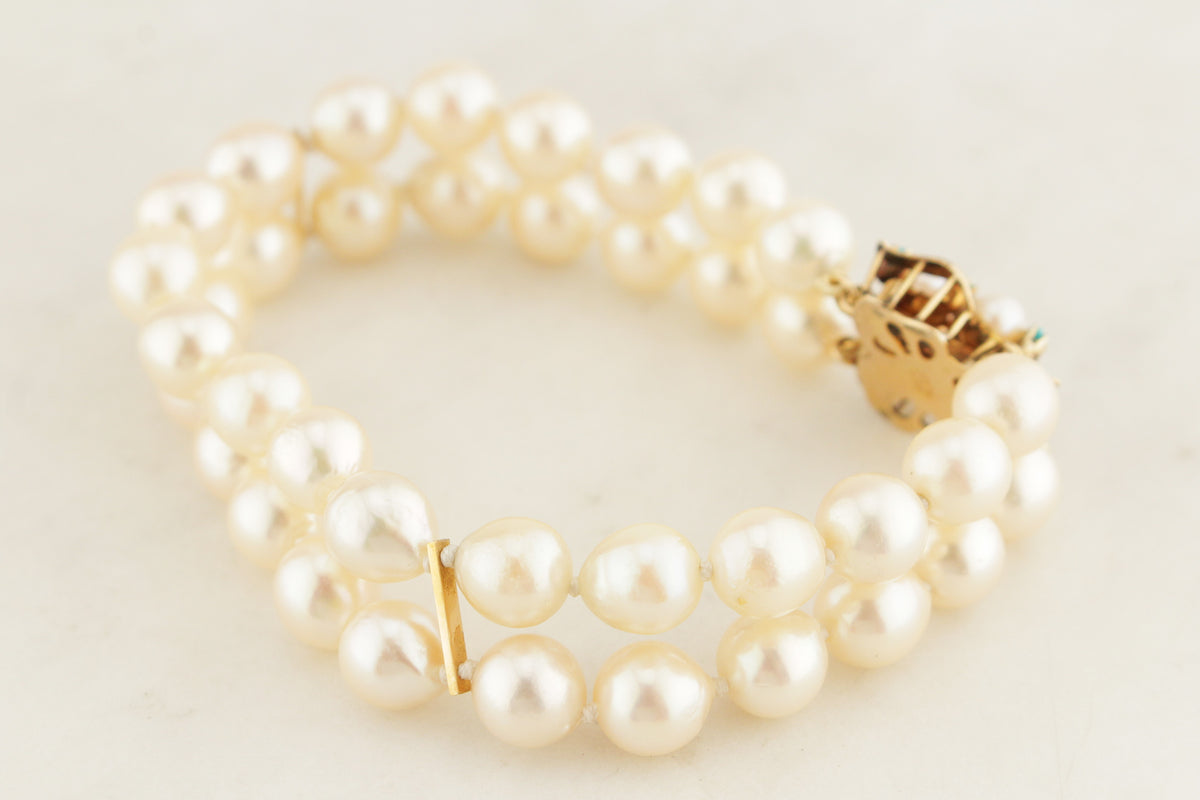 VINTAGE c1960 SEMI-BAROQUE PEARL &amp; TURQUOISE DOUBLE STRAND BRACELET