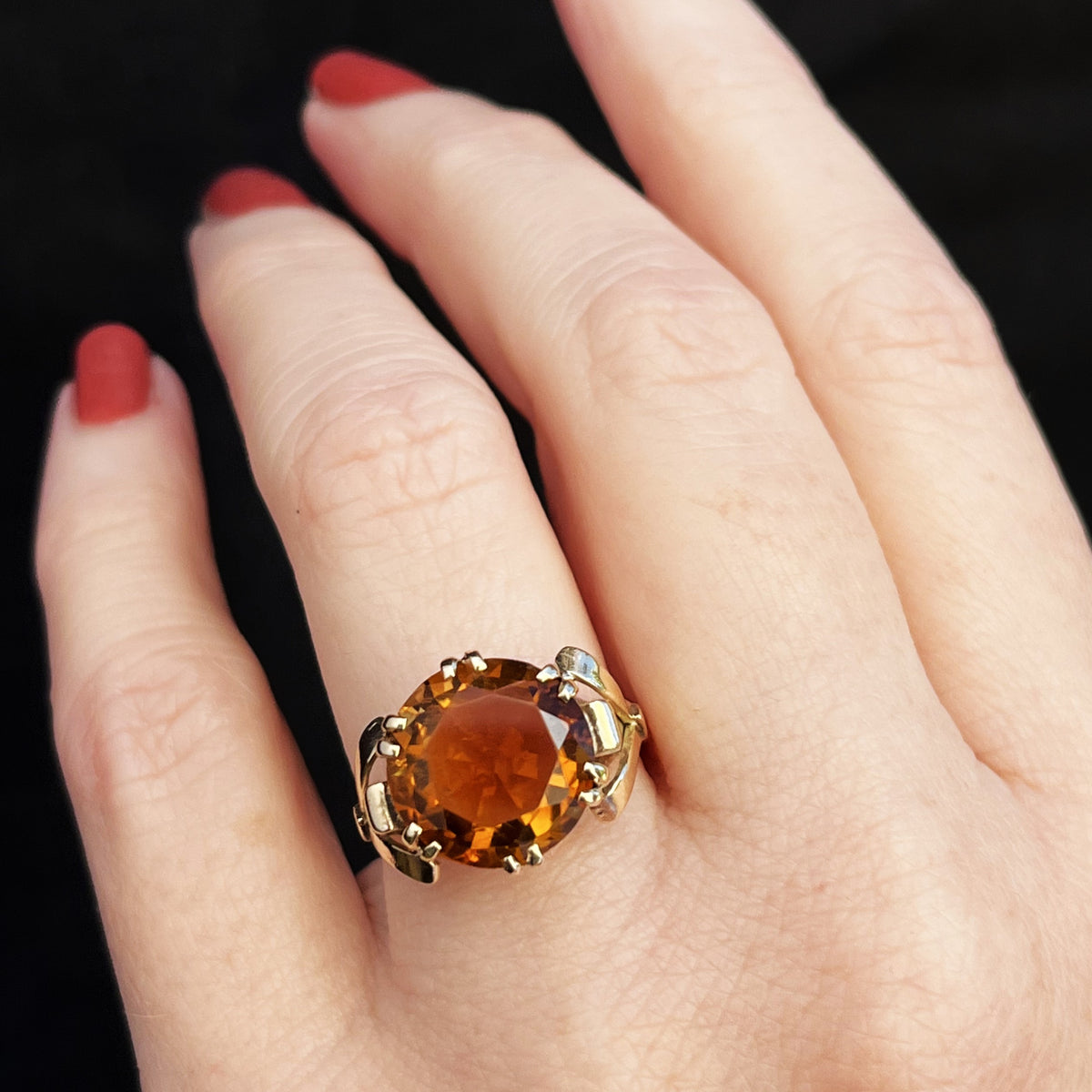 VINTAGE c1940s 5ct MANDARIN CITRINE COCKTAIL RING 9ct GOLD