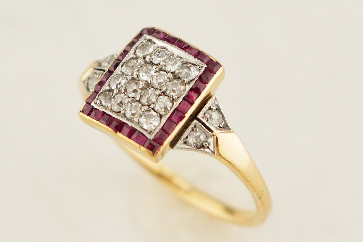ANTIQUE ART DECO c1920 DIAMOND &amp; RUBY RING 18ct GOLD