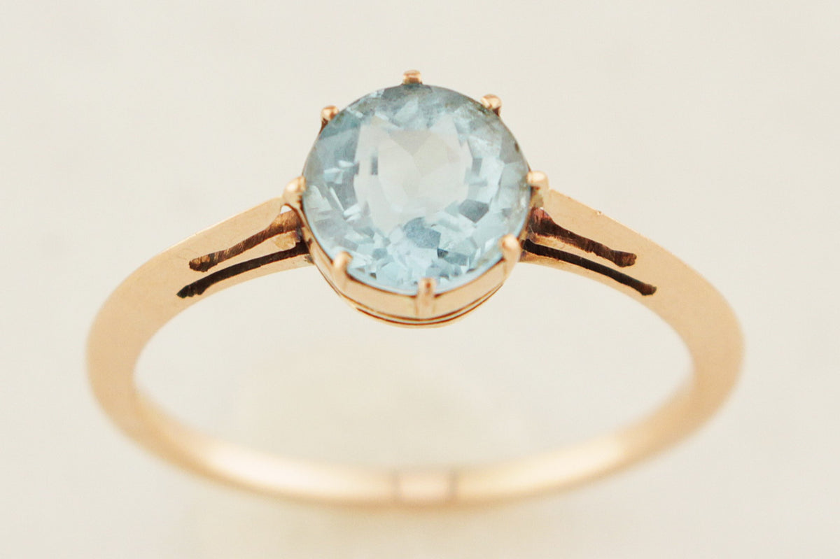 ANTIQUE EDWARDIAN c1910 AQUAMARINE SOLITAIRE RING 15ct GOLD