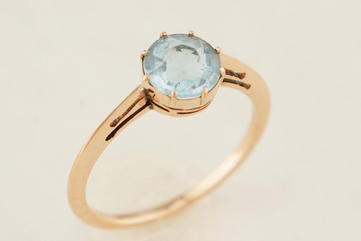 ANTIQUE EDWARDIAN c1910 AQUAMARINE SOLITAIRE RING 15ct GOLD