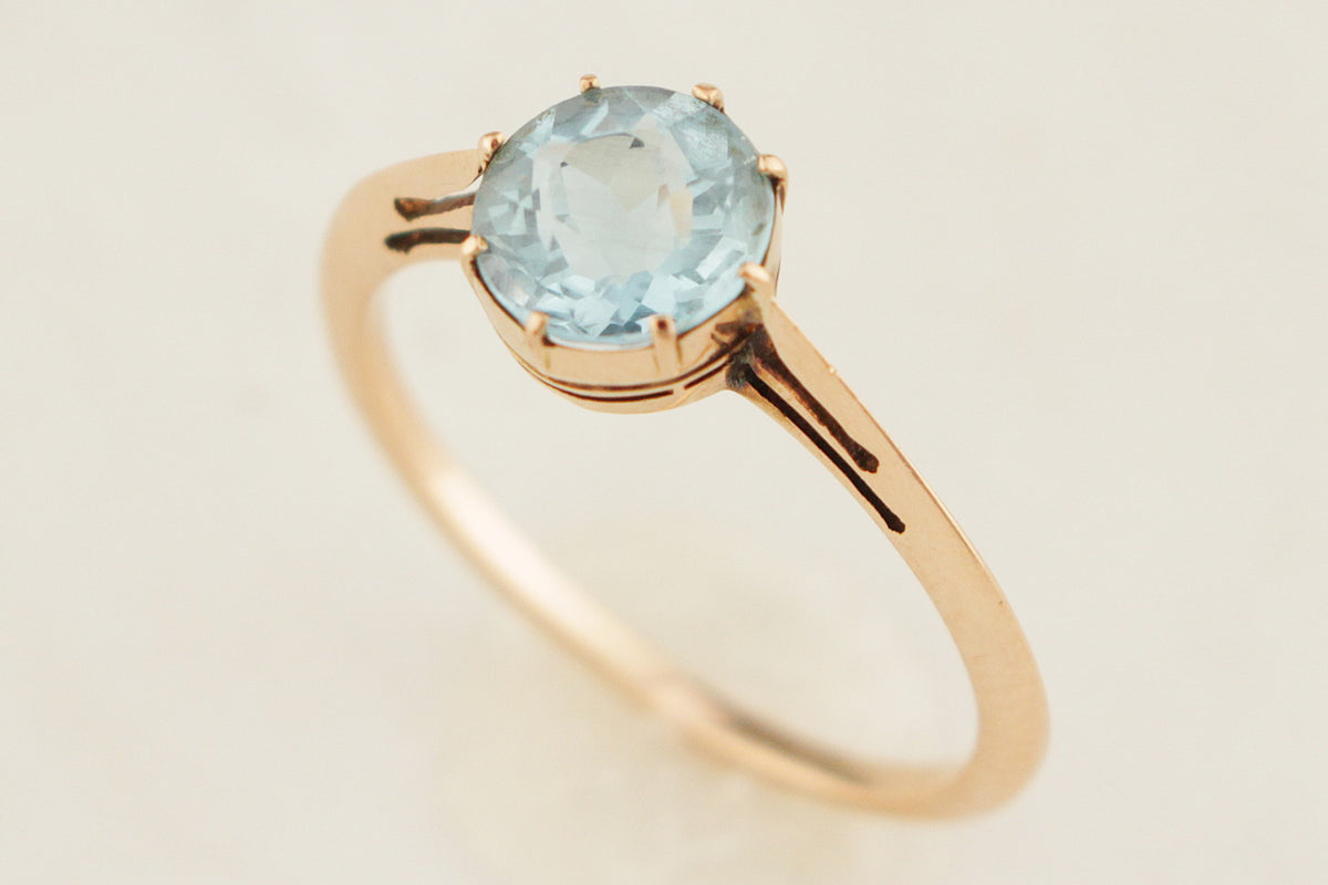 ANTIQUE EDWARDIAN c1910 AQUAMARINE SOLITAIRE RING 15ct GOLD
