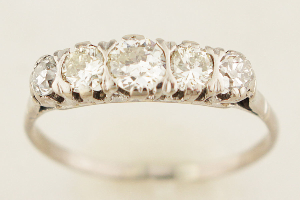 ANTIQUE EDWARDIAN c1915 .70ct FIVE STONE DIAMOND 18ct GOLD
