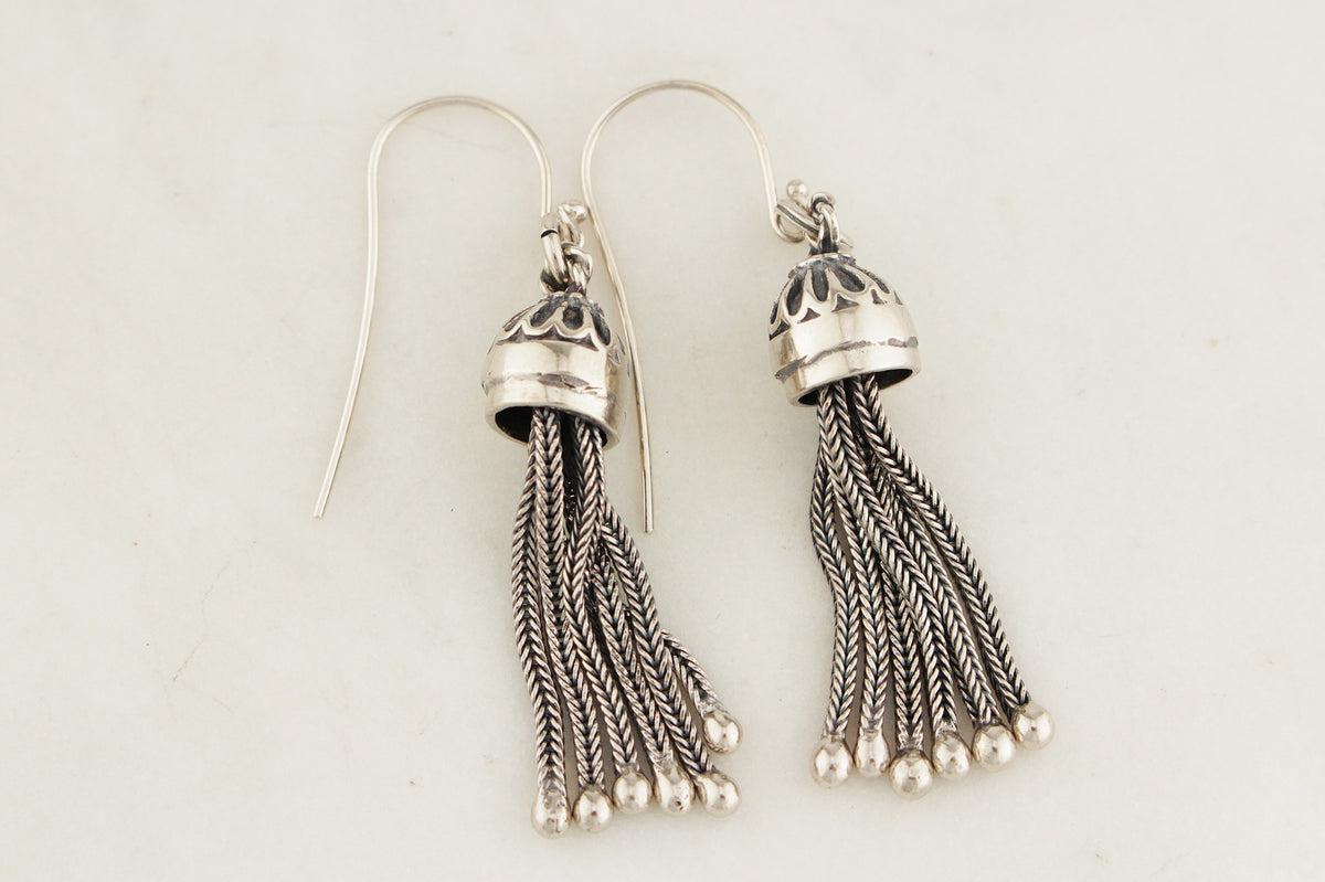 ANTIQUE VICTORIAN c1876 STERLING SILVER TASSEL EARRINGS