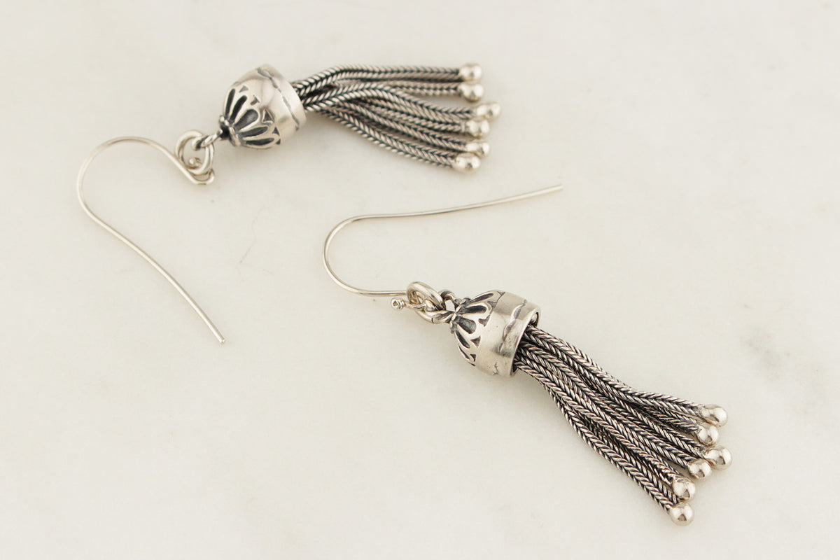 ANTIQUE VICTORIAN c1876 STERLING SILVER TASSEL EARRINGS