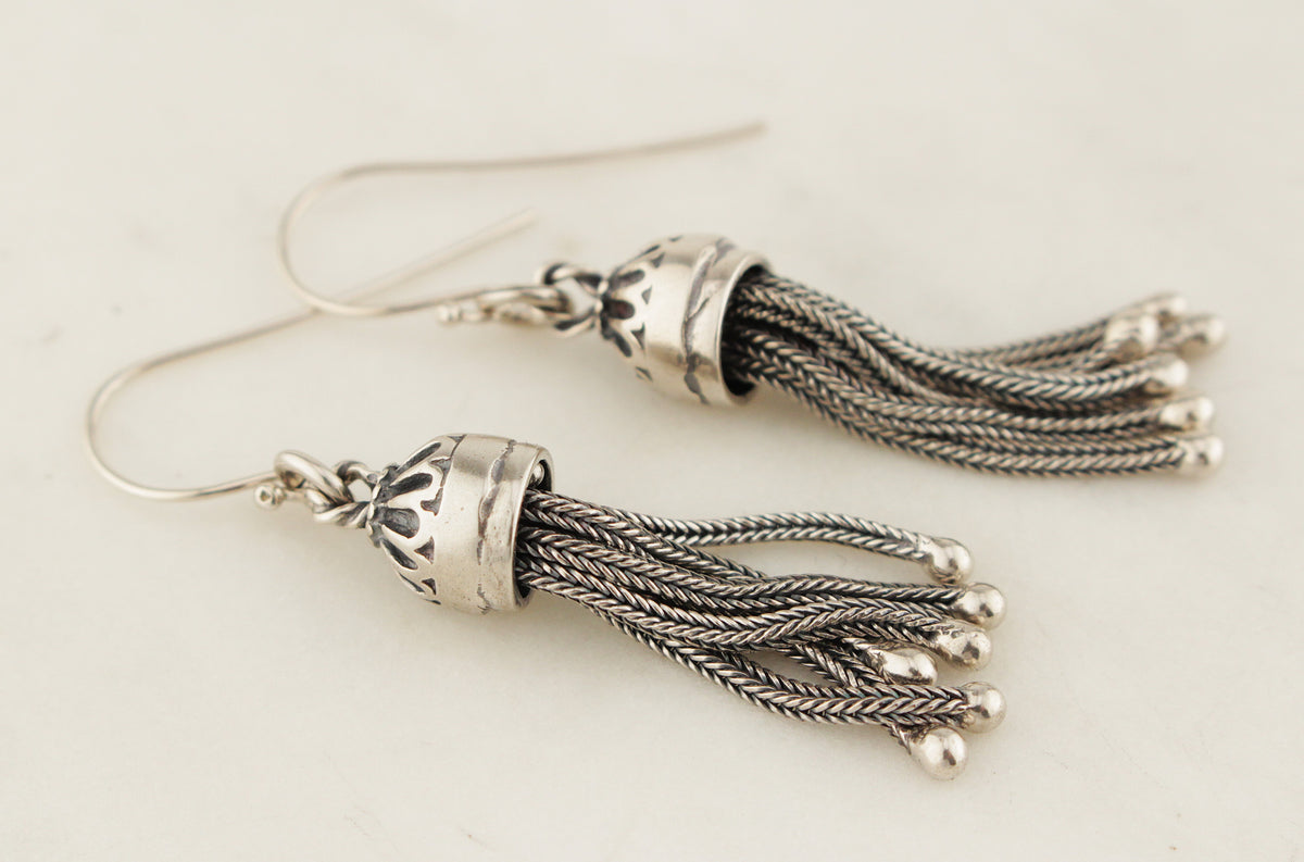 ANTIQUE VICTORIAN c1876 STERLING SILVER TASSEL EARRINGS