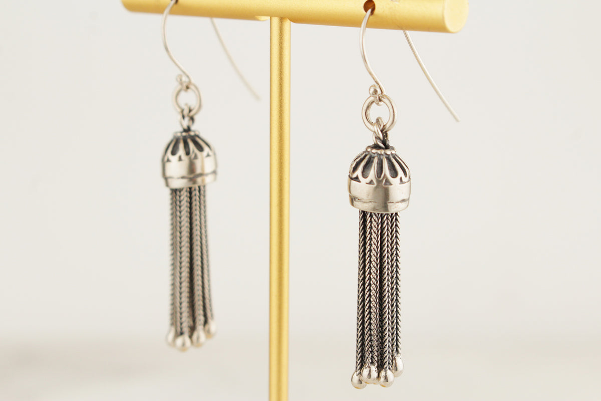 ANTIQUE VICTORIAN c1876 STERLING SILVER TASSEL EARRINGS
