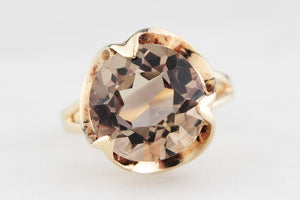 VINTAGE MID-CENTURY SMOKY QUARTZ COCKTAIL RING 9ct GOLD
