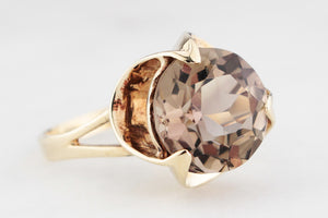 VINTAGE MID-CENTURY SMOKY QUARTZ COCKTAIL RING 9ct GOLD