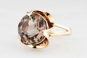 VINTAGE MID-CENTURY SMOKY QUARTZ COCKTAIL RING 9ct GOLD