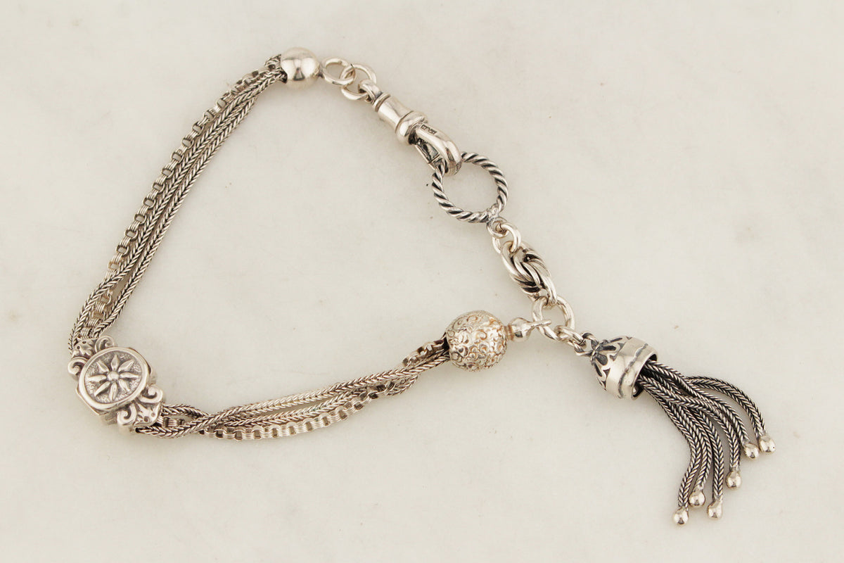 ANTIQUE VICTORIAN 1876 STERLING SILVER ALBERTINA BRACELET