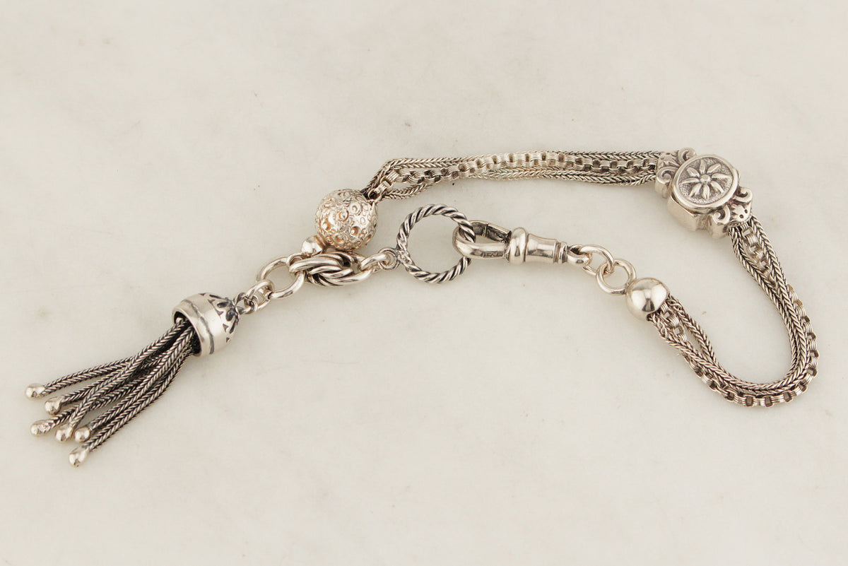 ANTIQUE VICTORIAN 1876 STERLING SILVER ALBERTINA BRACELET