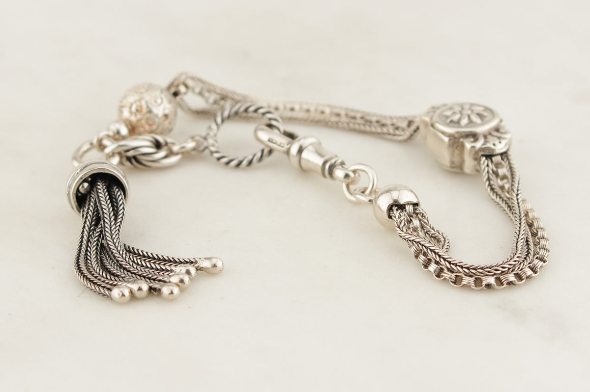 ANTIQUE VICTORIAN 1876 STERLING SILVER ALBERTINA BRACELET