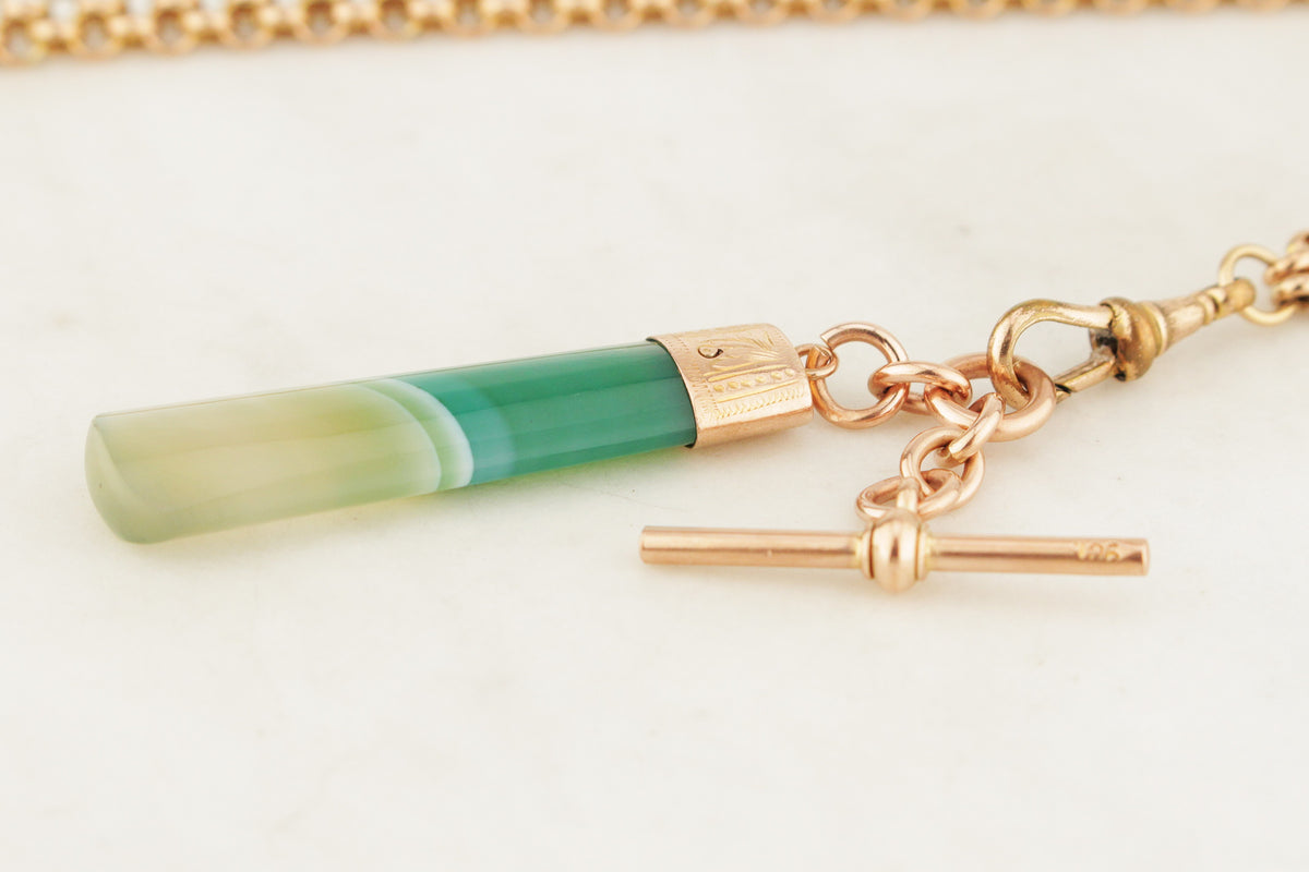 ANTIQUE VICTORIAN BANDED AGATE &amp; T BAR FOB PENDANT 9ct GOLD