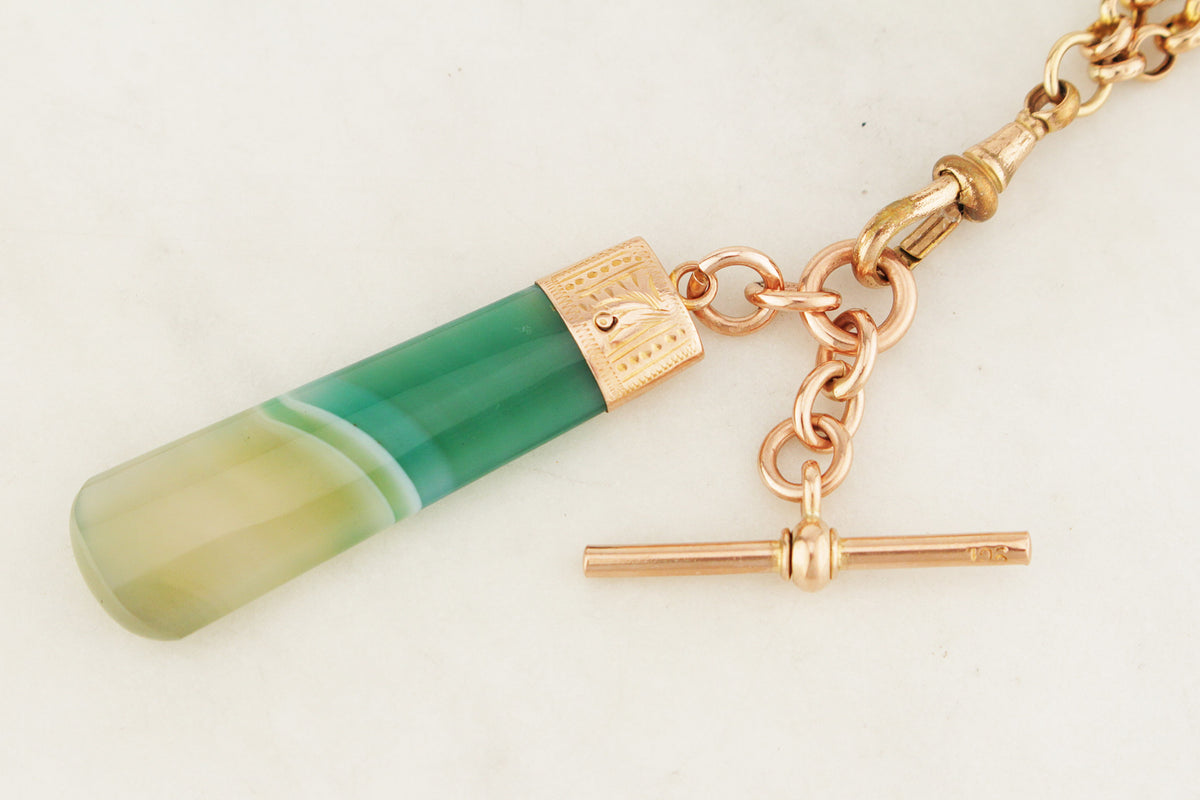 ANTIQUE VICTORIAN BANDED AGATE &amp; T BAR FOB PENDANT 9ct GOLD