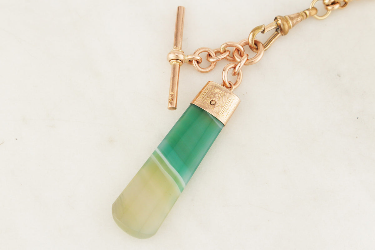 ANTIQUE VICTORIAN BANDED AGATE &amp; T BAR FOB PENDANT 9ct GOLD
