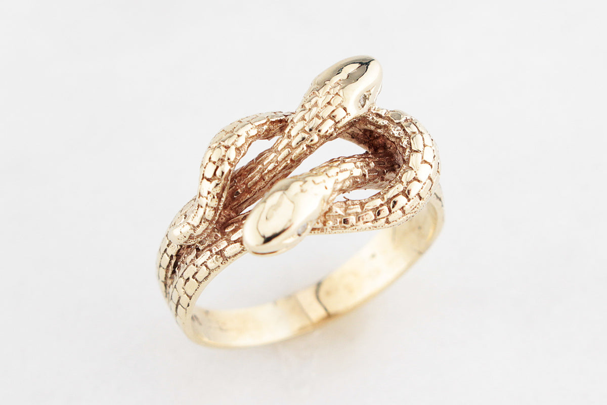VINTAGE 1962 MID-CENTURY DIAMOND DOUBLE SNAKE RING 9ct GOLD