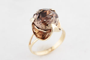 VINTAGE MID-CENTURY SMOKY QUARTZ COCKTAIL RING 9ct GOLD