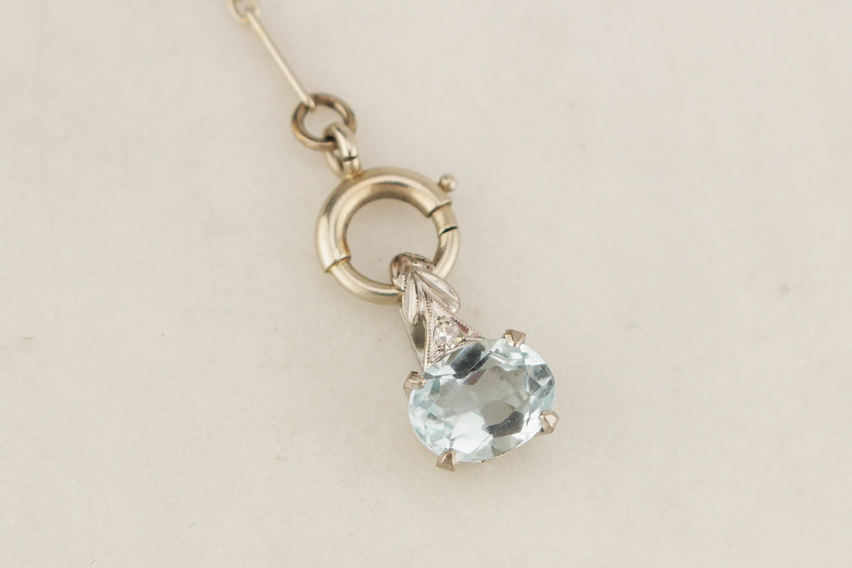 ANTIQUE AQUAMARINE &amp; DIAMOND PENDANT 18ct GOLD