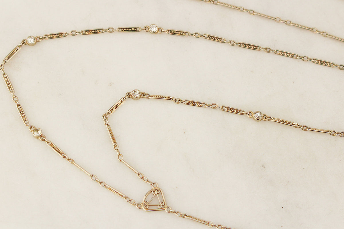 VINTAGE CONVERTIBLE c1930 DIAMOND NECKLACE 14ct GOLD