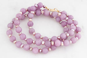 BESPOKE KUNZITE & PEARL NECKLACE 9ct GOLD