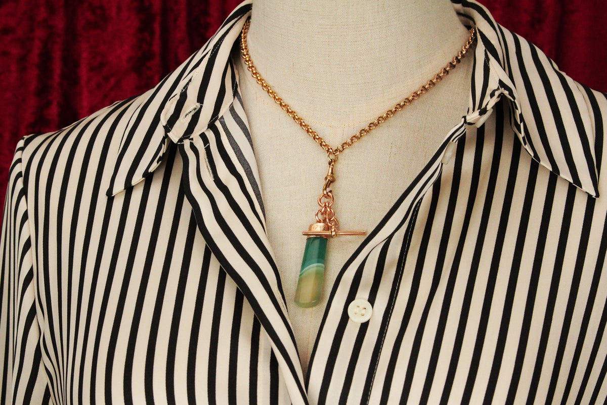 ANTIQUE VICTORIAN BANDED AGATE &amp; T BAR FOB PENDANT 9ct GOLD