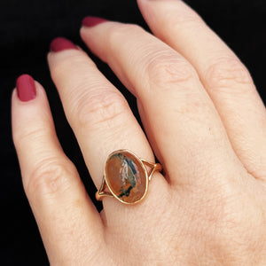 VINTAGE MOSS AGATE RING 9ct GOLD