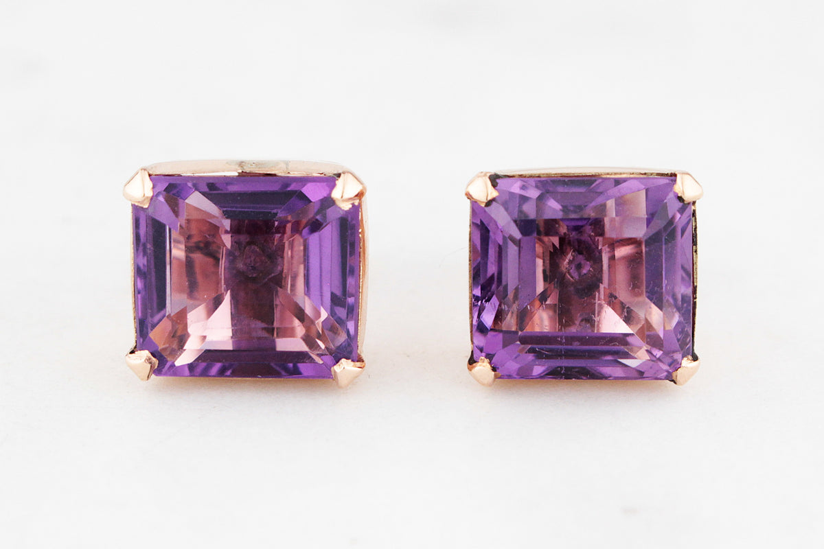 VINTAGE AMETHYST EARRINGS 9ct ROSE GOLD