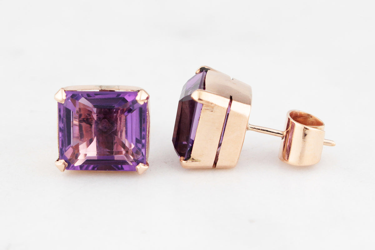 VINTAGE AMETHYST EARRINGS 9ct ROSE GOLD
