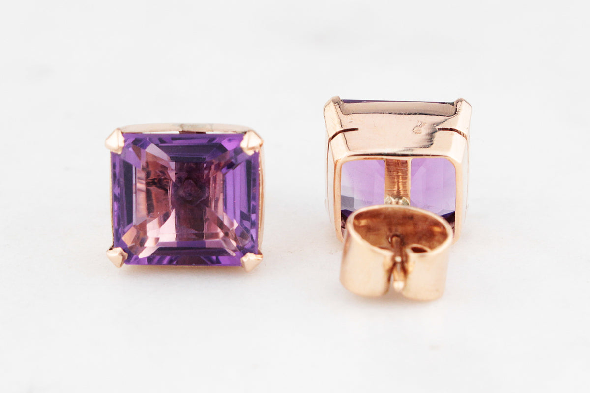 VINTAGE AMETHYST EARRINGS 9ct ROSE GOLD