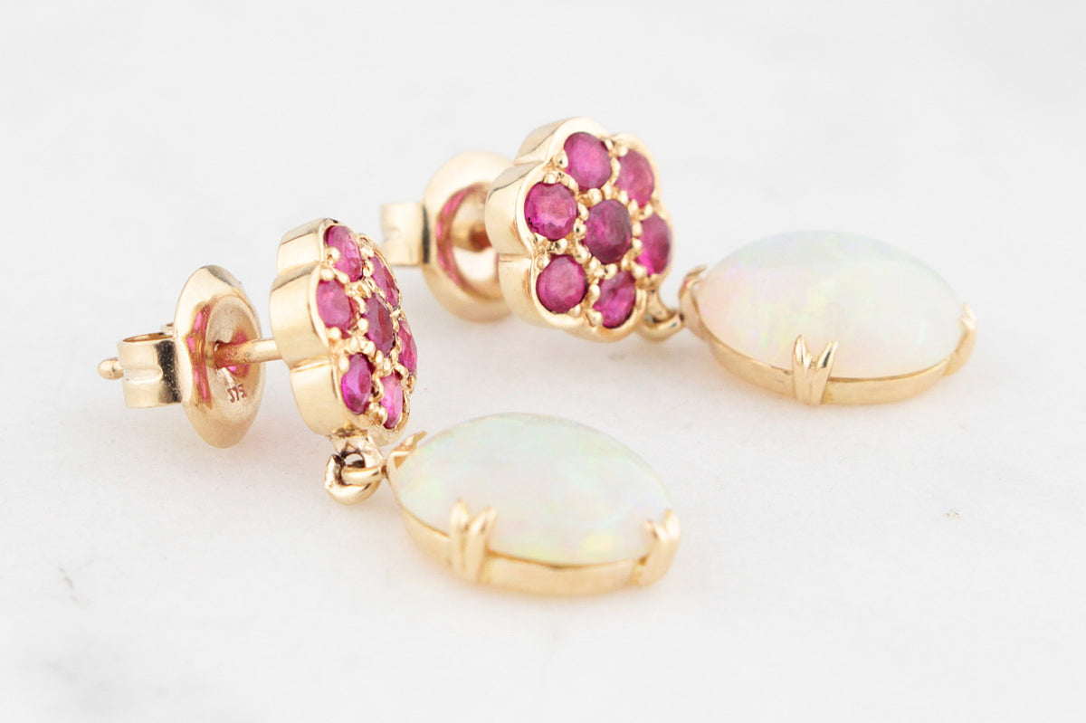 BESPOKE RUBY & OPAL EARRINGS 9ct GOLD