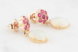 BESPOKE RUBY & OPAL EARRINGS 9ct GOLD