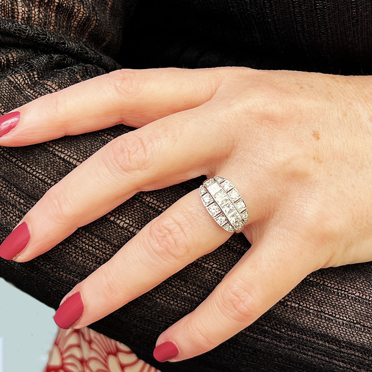 ART DECO 1.71ct DIAMOND RING 18ct WHITE GOLD