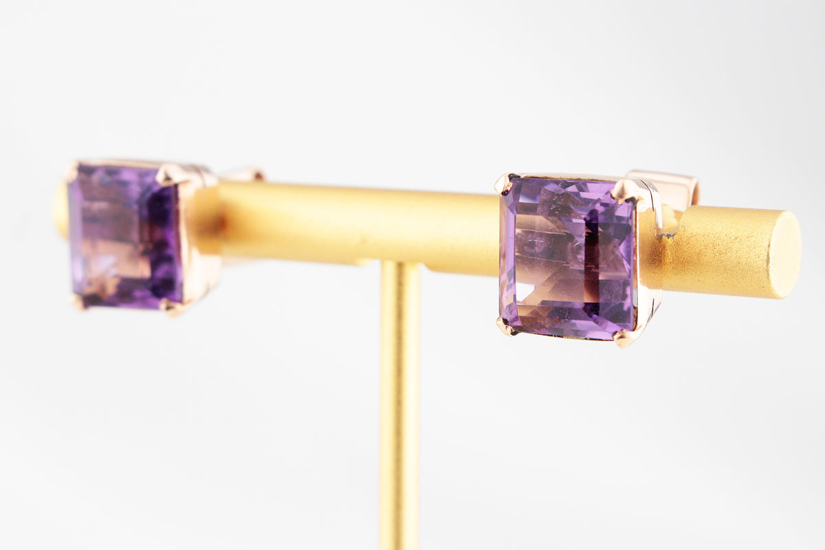 VINTAGE AMETHYST EARRINGS 9ct ROSE GOLD