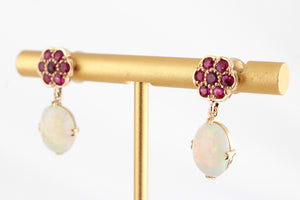 BESPOKE RUBY & OPAL EARRINGS 9ct GOLD