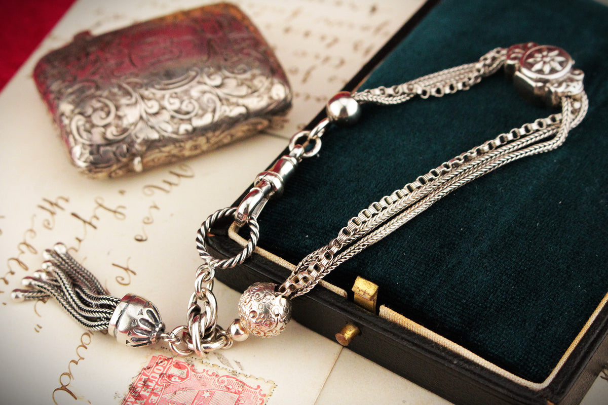 ANTIQUE VICTORIAN 1876 STERLING SILVER ALBERTINA BRACELET