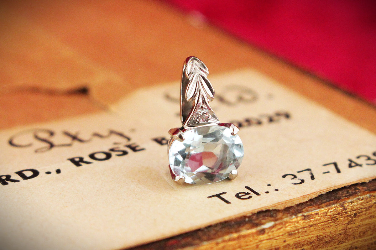 ANTIQUE AQUAMARINE &amp; DIAMOND PENDANT 18ct GOLD