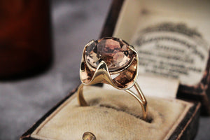 VINTAGE MID-CENTURY SMOKY QUARTZ COCKTAIL RING 9ct GOLD