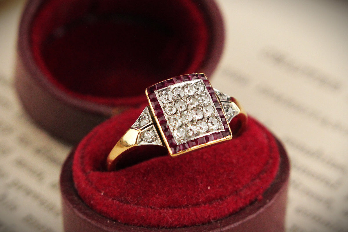 ANTIQUE ART DECO c1920 DIAMOND &amp; RUBY RING 18ct GOLD