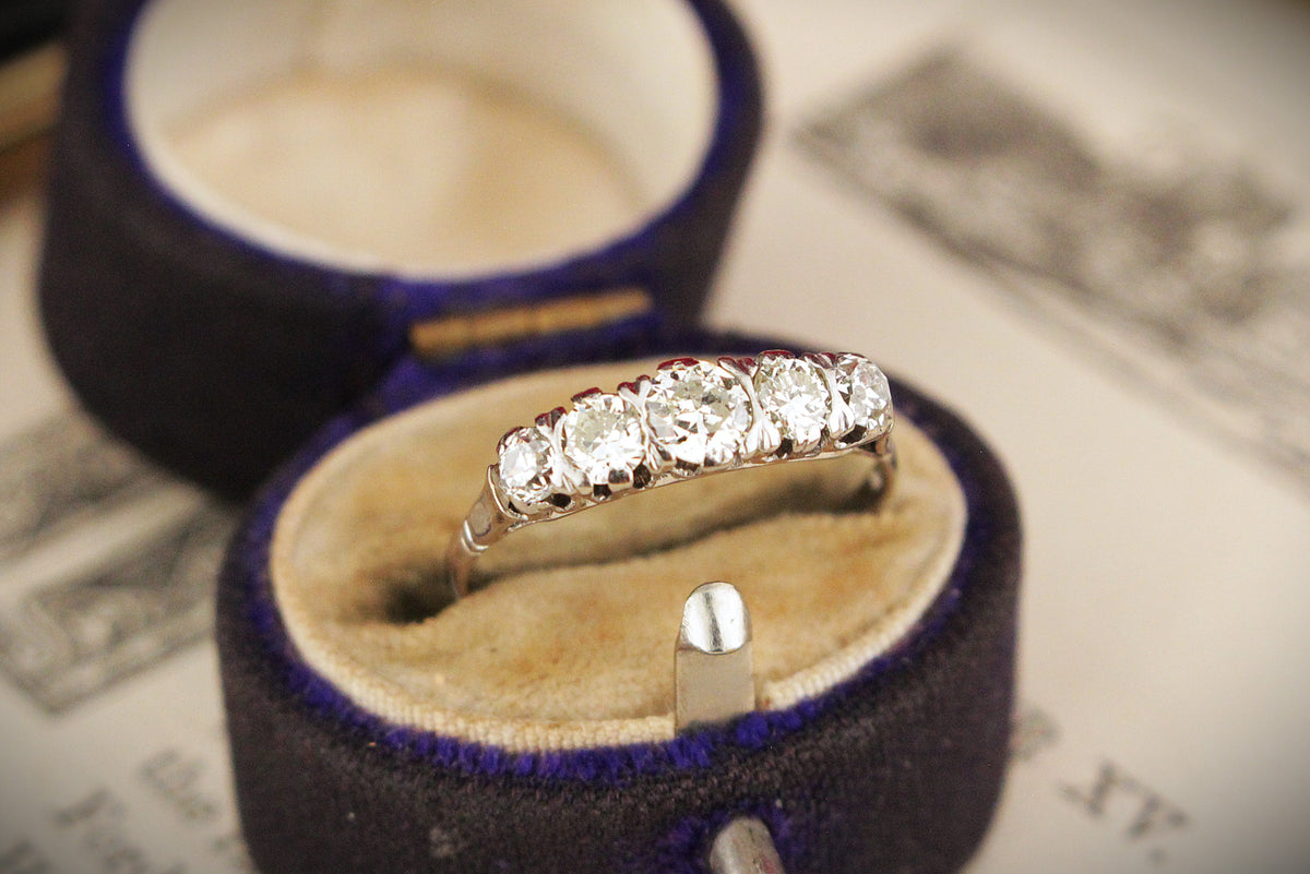 ANTIQUE EDWARDIAN c1915 .70ct FIVE STONE DIAMOND 18ct GOLD